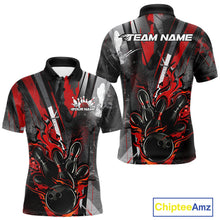 Load image into Gallery viewer, Custom Grunge Black And Red Fire Flame Bowling Polo Shirts For Men, Bowling Team Uniform IPHW9555