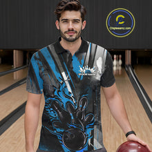 Load image into Gallery viewer, Custom Grunge Black And Blue Fire Flame Bowling Polo Shirts For Men, Bowling Team Uniform IPHW9556