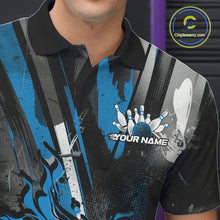 Load image into Gallery viewer, Custom Grunge Black And Blue Fire Flame Bowling Polo Shirts For Men, Bowling Team Uniform IPHW9556