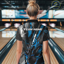 Load image into Gallery viewer, Custom Grunge Black And Blue Fire Flame Bowling Women Quarter-Zip Shirt, Bowling Uniform IPHW9556