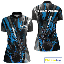 Load image into Gallery viewer, Custom Grunge Black And Blue Fire Flame Bowling Women Quarter-Zip Shirt, Bowling Uniform IPHW9556
