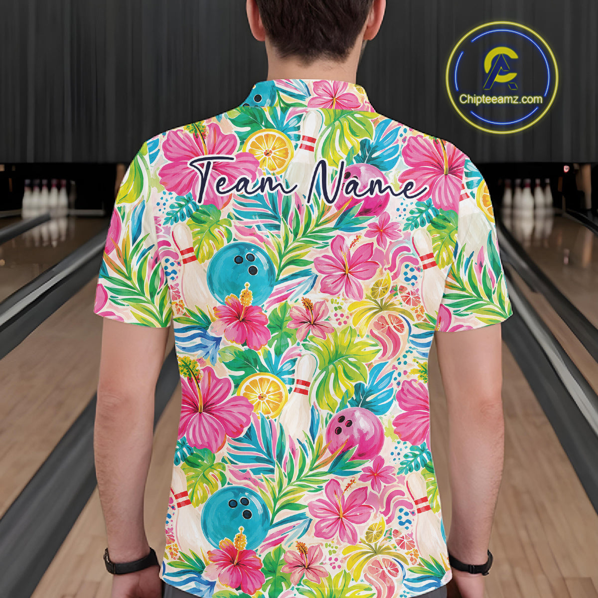 Custom Summer Tropical Flower Bowling Team Men Polo Shirts, Floral Bowling Shirt IPHW11689