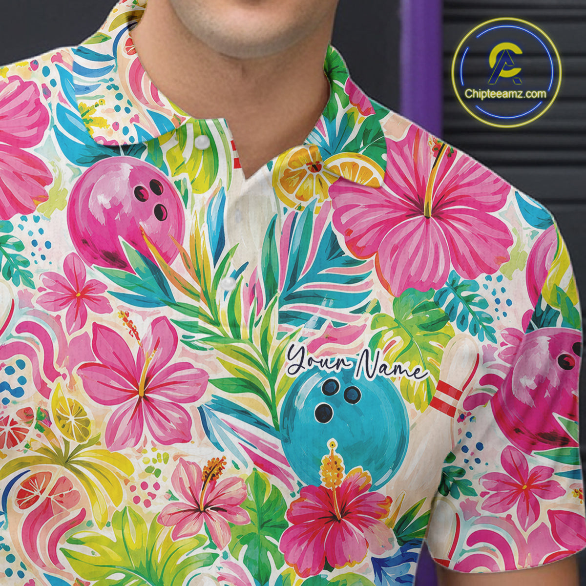 Custom Summer Tropical Flower Bowling Team Men Polo Shirts, Floral Bowling Shirt IPHW11689