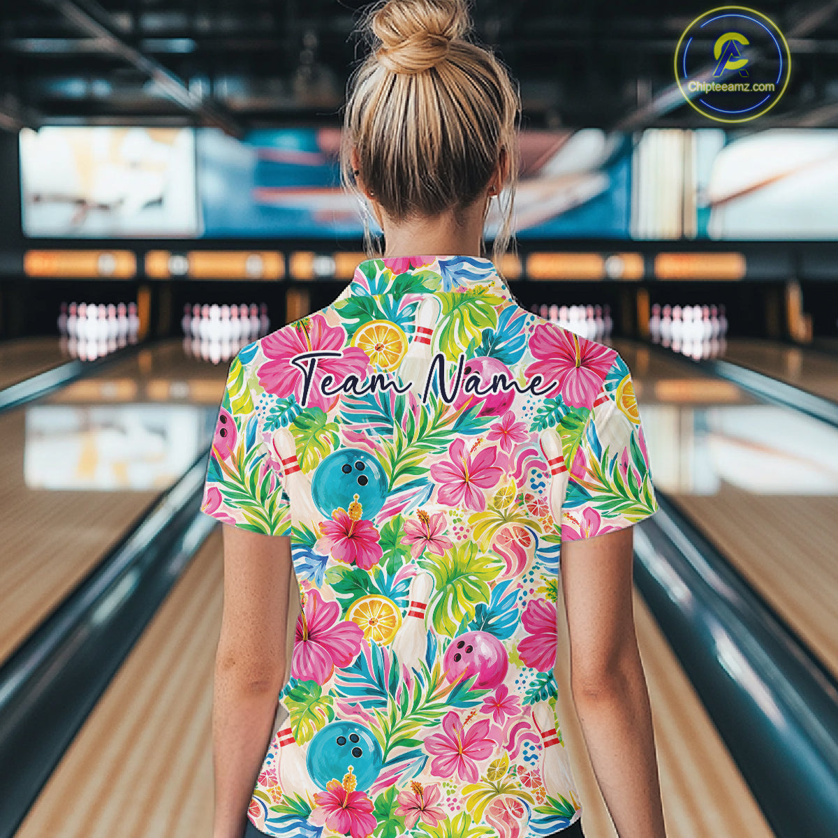 Custom Summer Tropical Flower Bowling Team Women Polo Shirts, Floral Bowling Shirt IPHW11689
