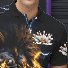 Load image into Gallery viewer, Custom Blue Thunder Lightning Lion Bowling Team Men Polo Shirts, Lion Bowling League Shirt IPHW8986