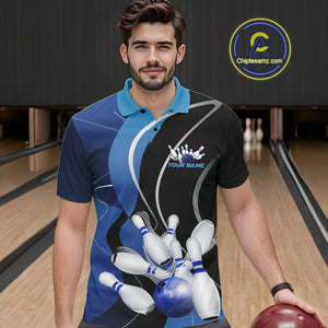 Custom Black And Blue Bowling Jerseys, Men Bowling Polo Shirt Team Uniform IPHW9226