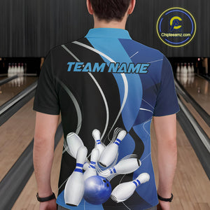 Custom Black And Blue Bowling Jerseys, Men Bowling Polo Shirt Team Uniform IPHW9226