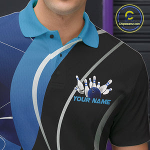 Custom Black And Blue Bowling Jerseys, Men Bowling Polo Shirt Team Uniform IPHW9226