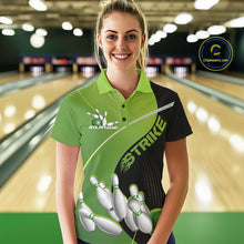 Load image into Gallery viewer, Custom Black And Green Strike Bowling Polo Shirts For Women, Bowler Outfit Team Jerseys IPHW9228