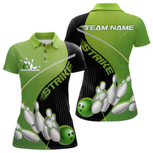 Load image into Gallery viewer, Custom Black And Green Strike Bowling Polo Shirts For Women, Bowler Outfit Team Jerseys IPHW9228