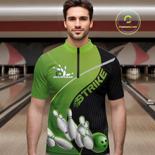 Load image into Gallery viewer, Custom Black And Green Strike Bowling Quarter-Zip Shirts For Men, Bowler Outfit Team Jerseys IPHW9228