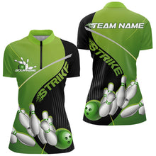 Load image into Gallery viewer, Custom Black And Green Strike Bowling Quarter-Zip Shirts For Women, Team Bowler Outfit IPHW9228