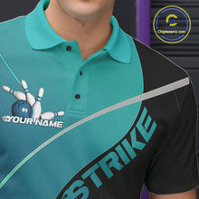 Load image into Gallery viewer, Custom Black And Blue Strike Bowling Polo Shirts For Men, Bowler Outfit Team Jerseys IPHW9229