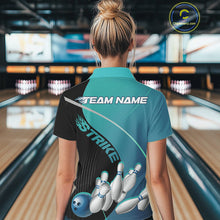 Load image into Gallery viewer, Custom Black And Blue Strike Bowling Polo Shirts For Women, Bowler Outfit Team Jerseys IPHW9229