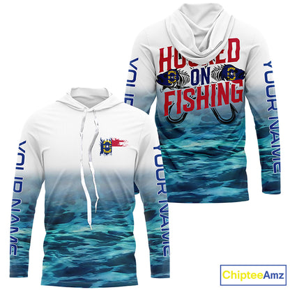 Personalized North Carolina Flag Long Sleeve Fishing Shirts, Hooked On Fishing Nc Fishing Shirt IPHW7033