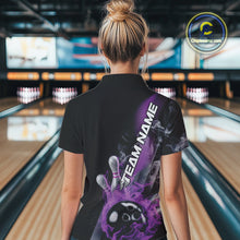 Load image into Gallery viewer, Custom Purple Flame Strike Bowling Team Women Quarter-Zip Shirt, Fire Bowling Jerseys IPHW9571