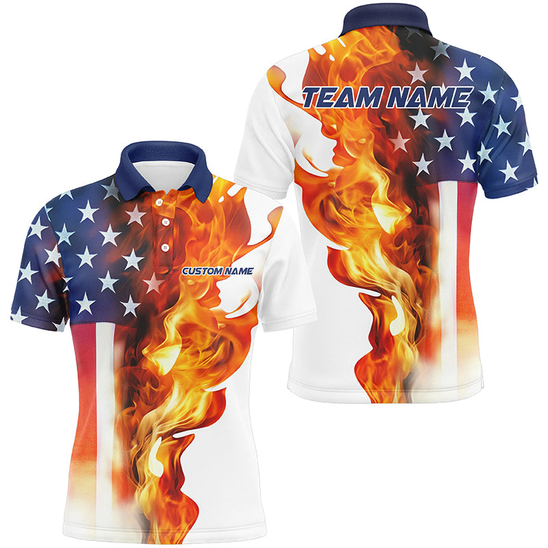 Fire American Flag Custom Patriotic Bowling Shirts For Men, Flame US Bowling Shirt IPHW7590