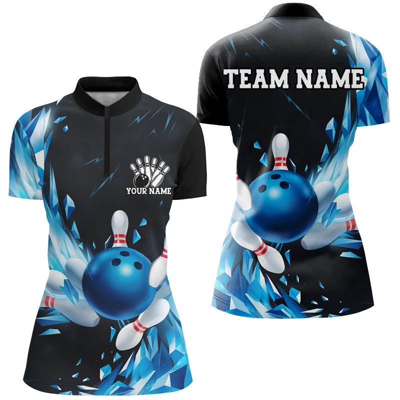 Ice Blue Custom Bowling Shirts For Women, Bowling Team Uniform Bowlers Outfits IPHW7596