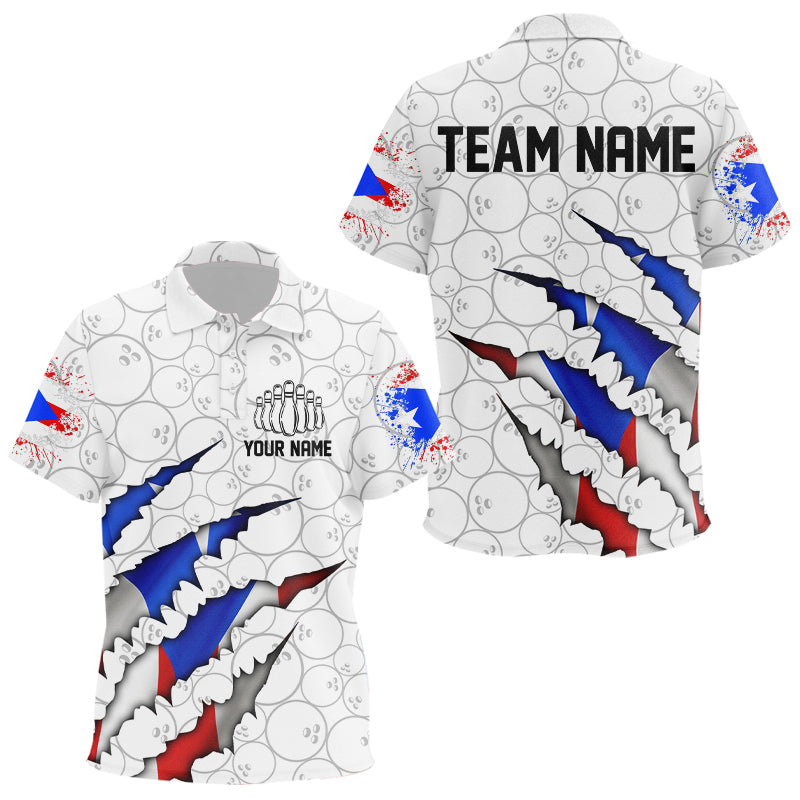 Personalized Puerto Rico Flag Bowling Polo Shirts For Kid, Puerto Rico Bowling Jerseys IPHW8725