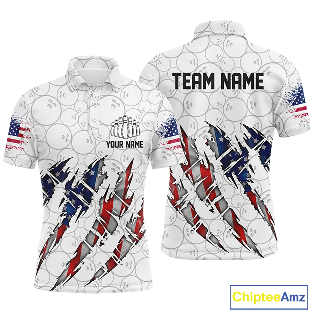Custom American Flag Patriotic Bowling Shirts For Men, Personalized Bowling Team Shirts IPHW7044