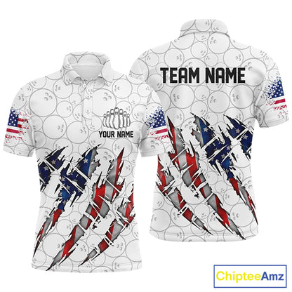 Custom American Flag Patriotic Bowling Shirts For Men, Personalized Bowling Team Shirts IPHW7044