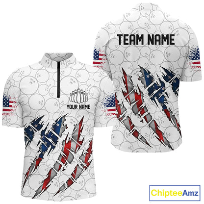 Custom American Flag Patriotic Bowling Shirts For Men, Personalized Bowling Team Shirts IPHW7044