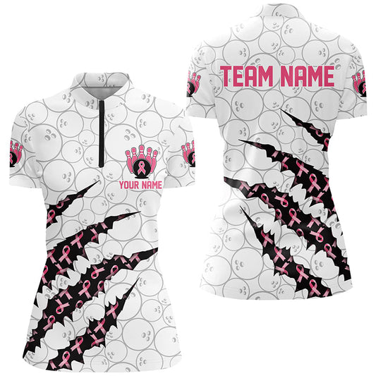 Custom Breast Cancer Pink Ribbon Ladies Bowling Shirts, Breast Cancer Awareness Team Jersey IPHW7045