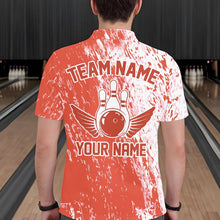 Load image into Gallery viewer, Personalized White And Orange Bowling Team Polo Shirts For Men, Bowling Tournament Outfits IPHW8745