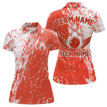 Load image into Gallery viewer, Personalized White And Orange Bowling Team Polo Shirt For Women, Bowling Tournament Outfits IPHW8745