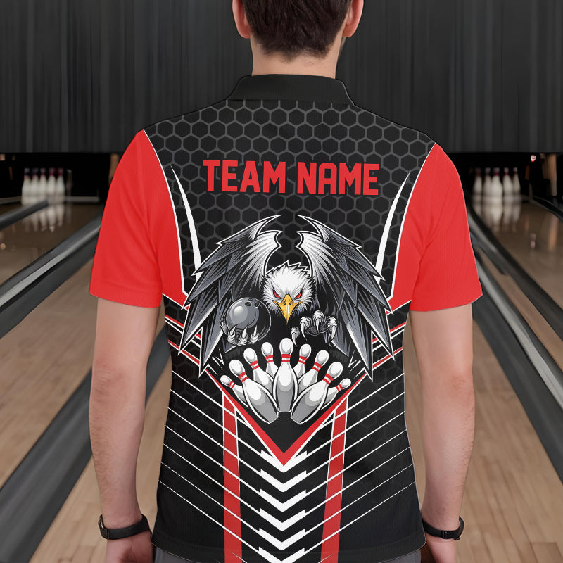 Custom Black And Red Eagle Bowling Jerseys, Bowling Team Men Polo Shirts Bowlers Outfits IPHW8748