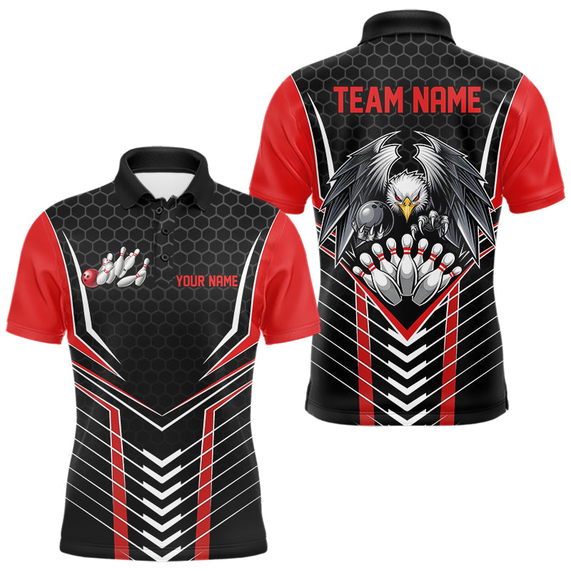 Custom Black And Red Eagle Bowling Jerseys, Bowling Team Men Polo Shirts Bowlers Outfits IPHW8748