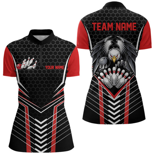 Custom Black And Red Eagle Bowling Jerseys, Bowling Team Women Quarter-Zip Shirts IPHW8748