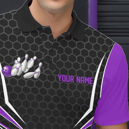 Custom Black And Purple Eagle Bowling Jerseys, Bowling Team Men Polo Shirts Bowlers Outfits IPHW8749