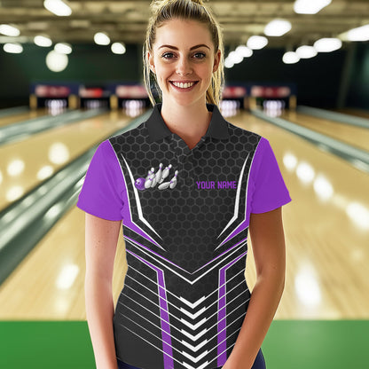 Custom Black And Purple Eagle Bowling Jerseys, Bowling Team Women Polo Shirt Bowlers Outfit IPHW8749