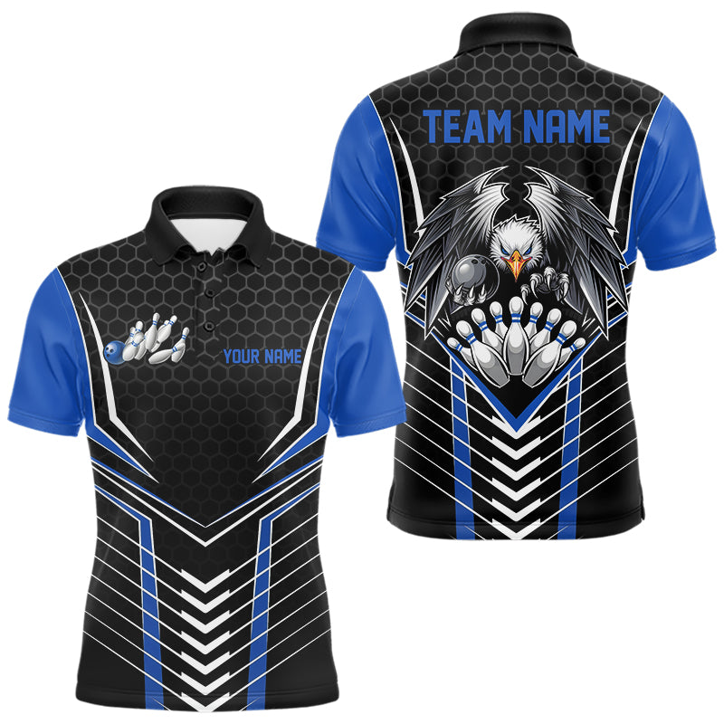 Custom Black And Blue Eagle Bowling Jerseys, Bowling Team Men Polo Shirts Bowlers Outfits IPHW8750