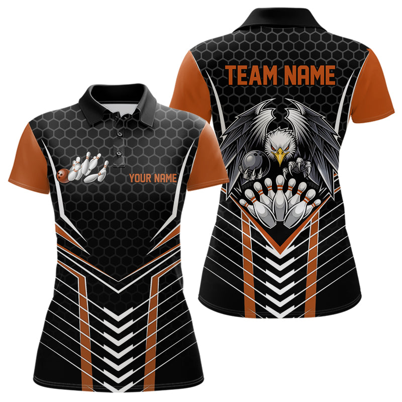 Custom Black And Orange Eagle Bowling Jerseys, Bowling Team Women Polo Shirt Bowlers Outfit IPHW8751