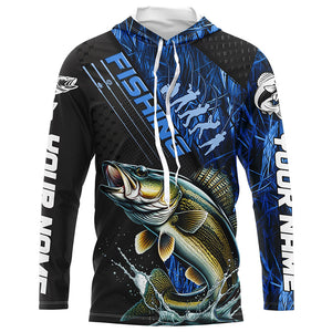 Custom Walleye Fishing Long Sleeve Tournament Shirts, Walleye Fisherman Jerseys | Blue Camo IPHW6247
