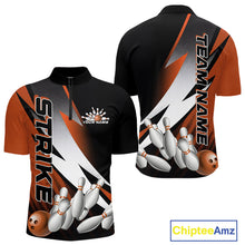 Load image into Gallery viewer, Custom Black And Orange Strike Bowling Quarter-Zip Shirts For Men, Bowling Team Uniform IPHW9424