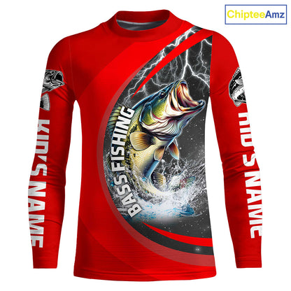 Personalized Bass Fishing Jerseys, Largemouth Bass Tournament Fishing Shirts | Red IPHW5703