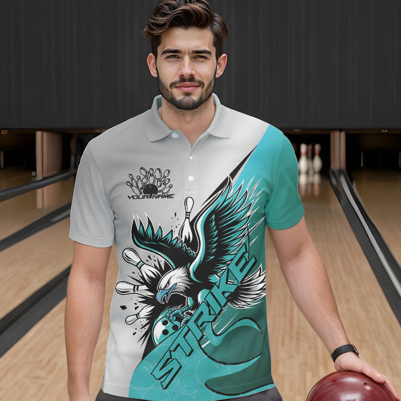Custom Blue Eagle Bowling Team Men Polo Shirts, Eagle Bowling League Shirt Bowlers Outfit IPHW8755