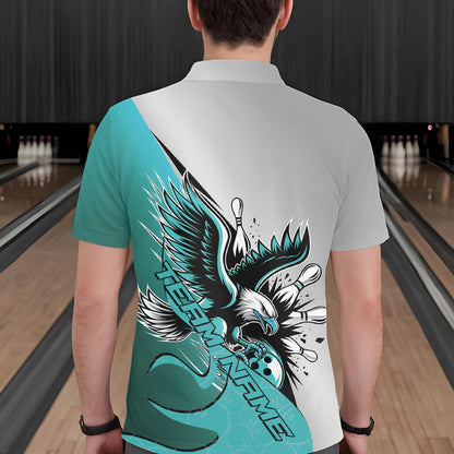 Custom Blue Eagle Bowling Team Men Polo Shirts, Eagle Bowling League Shirt Bowlers Outfit IPHW8755