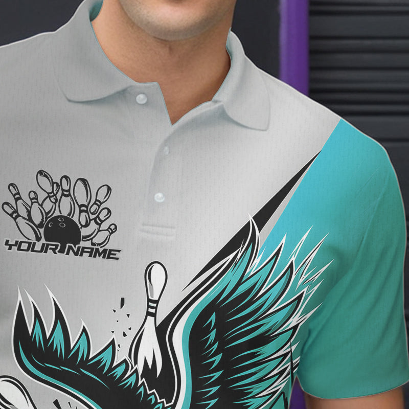 Custom Blue Eagle Bowling Team Men Polo Shirts, Eagle Bowling League Shirt Bowlers Outfit IPHW8755