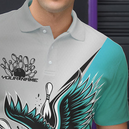 Custom Blue Eagle Bowling Team Men Polo Shirts, Eagle Bowling League Shirt Bowlers Outfit IPHW8755