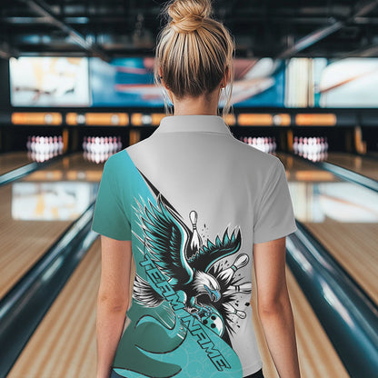 Custom Blue Eagle Bowling Team Women Polo Shirts, Eagle Bowling League Shirt Bowlers Outfit IPHW8755