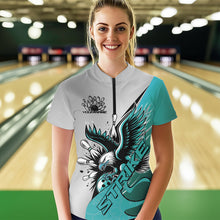 Load image into Gallery viewer, Custom Blue Eagle Bowling Team Women Quarter-Zip Shirt, Bowling Team Shirt Bowlers Outfit IPHW8755