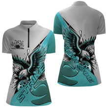 Load image into Gallery viewer, Custom Blue Eagle Bowling Team Women Quarter-Zip Shirt, Bowling Team Shirt Bowlers Outfit IPHW8755