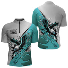 Load image into Gallery viewer, Custom Blue Eagle Bowling Team Men Quarter-Zip Shirts, Eagle Bowling League Shirt Bowlers Outfit IPHW8755