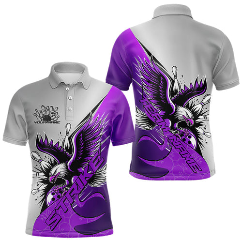 Custom Purple Eagle Bowling Team Men Polo Shirts, Eagle Bowling League Shirt Bowlers Outfit IPHW8756