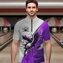 Load image into Gallery viewer, Custom Purple Eagle Bowling Team Men Quarter-Zip Shirts, Eagle Bowling League Shirt Bowlers Outfit IPHW8756