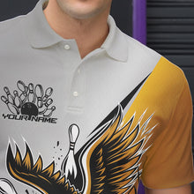 Load image into Gallery viewer, Custom Yellow Eagle Bowling Team Men Polo Shirts, Eagle Bowling League Shirt Bowlers Outfit IPHW8757